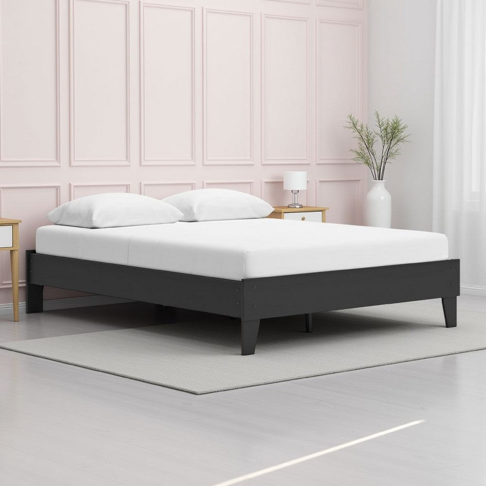 Benjara Alli Queen Size Platform Bed, Matte Black Wood Frame with Laminate