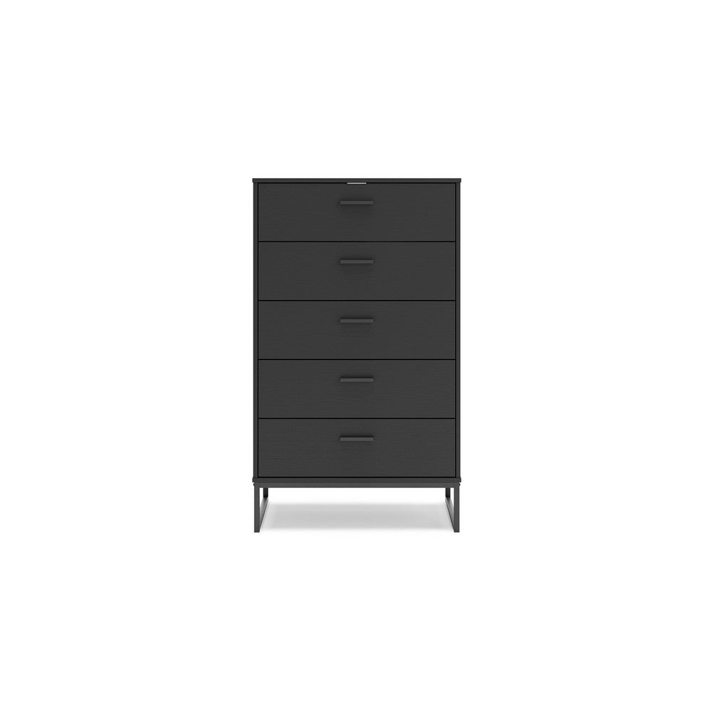 Benjara Alli Tall Dresser Chest, 5 Drawers, Matte Black, Metal Base, 51 Inch