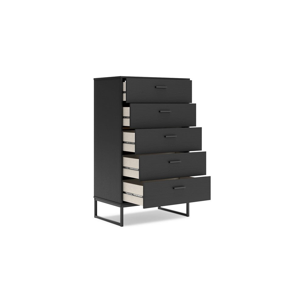 Benjara Alli Tall Dresser Chest, 5 Drawers, Matte Black, Metal Base, 51 Inch