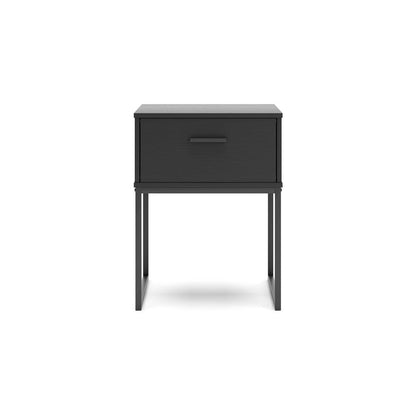 Benjara Alli Nightstand, 1 Drawer, Matte Black Wood, Metal Base, 26 Inch