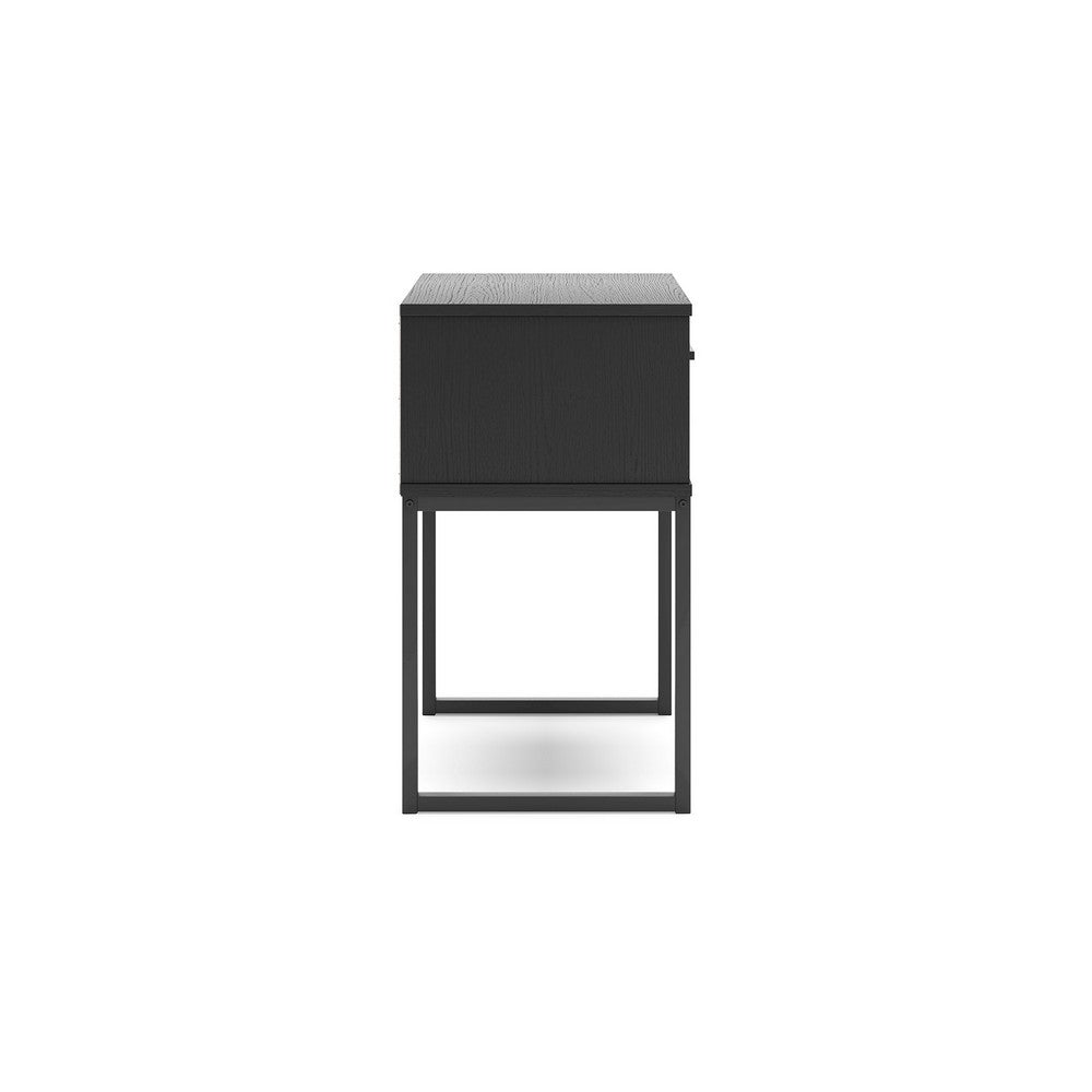 Benjara Alli Nightstand, 1 Drawer, Matte Black Wood, Metal Base, 26 Inch