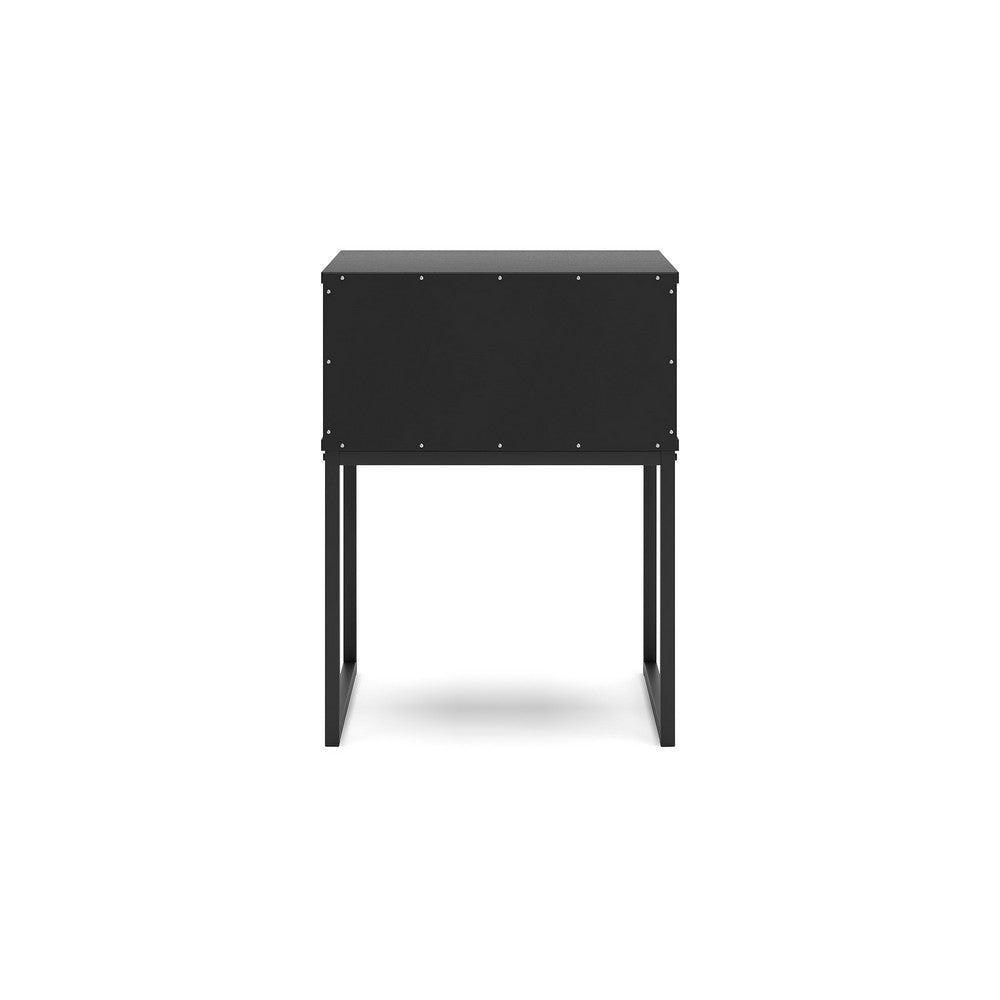 Benjara Alli Nightstand, 1 Drawer, Matte Black Wood, Metal Base, 26 Inch