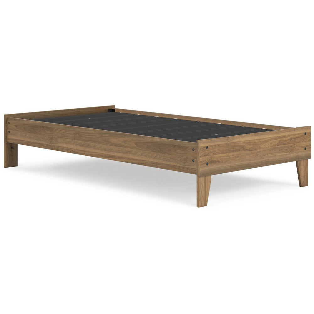 Benjara Deana Twin Platform Bed, Honey Brown Wood, Low Profile Tapered Legs