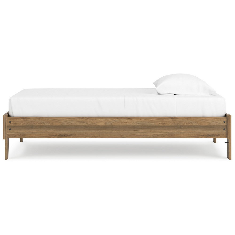 Benjara Deana Twin Platform Bed, Honey Brown Wood, Low Profile Tapered Legs