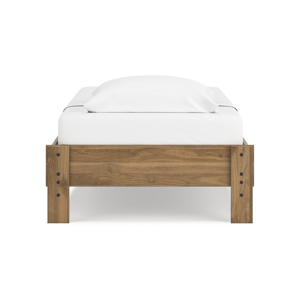 Benjara Deana Twin Platform Bed, Honey Brown Wood, Low Profile Tapered Legs