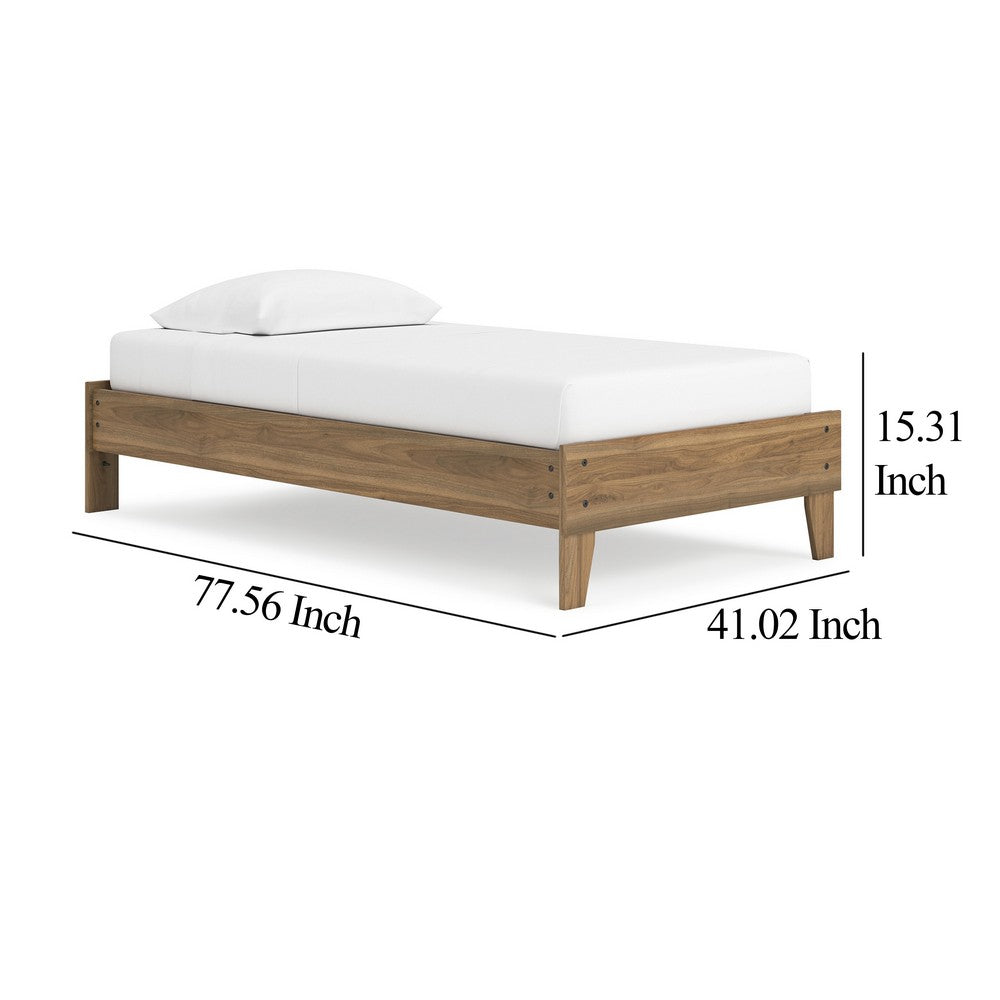 Benjara Deana Twin Platform Bed, Honey Brown Wood, Low Profile Tapered Legs