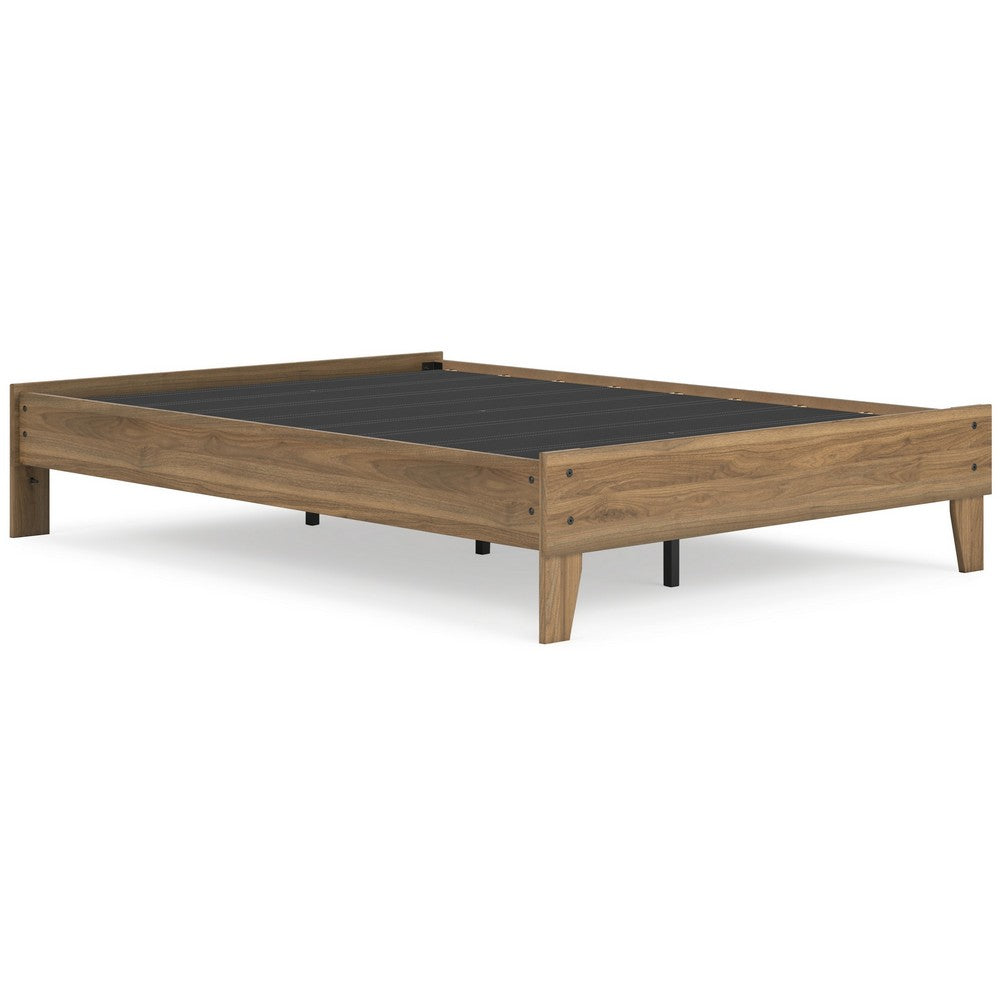 Benjara Deana Full Platform Bed, Honey Brown Wood, Low Profile Tapered Legs