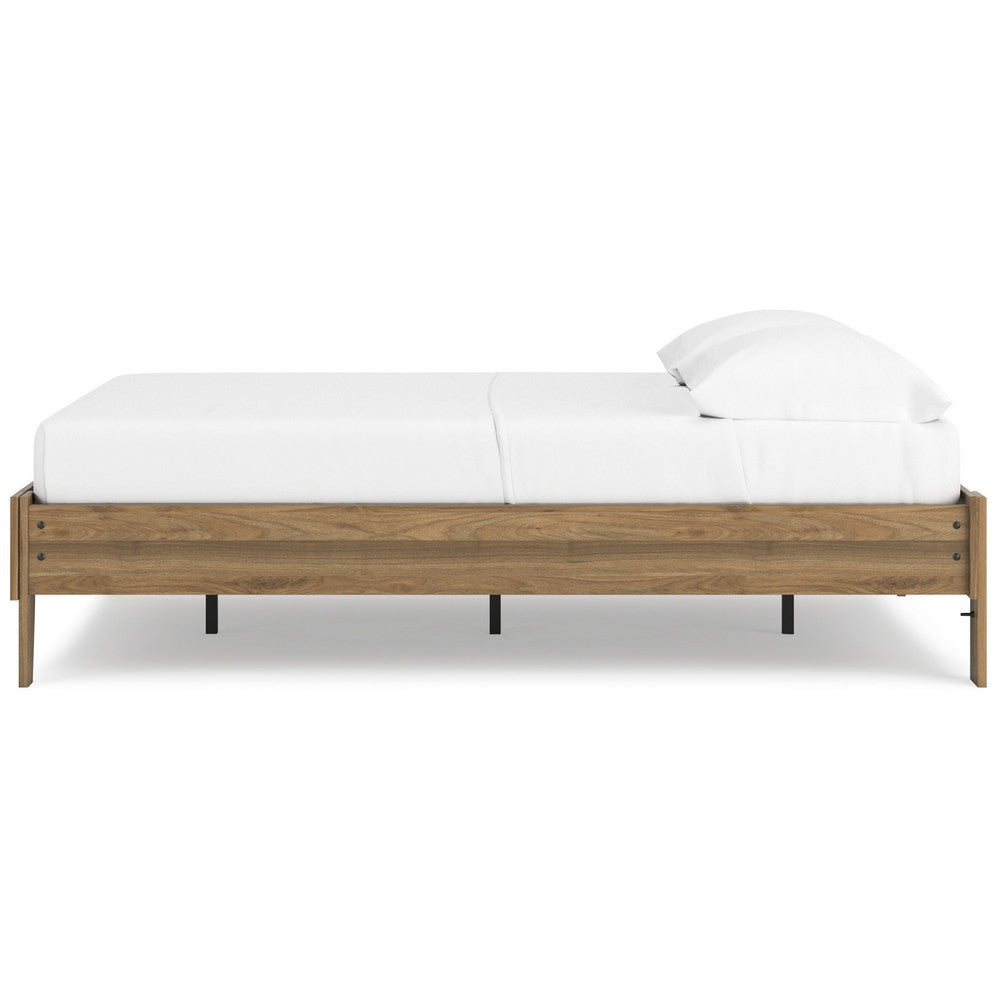 Benjara Deana Full Platform Bed, Honey Brown Wood, Low Profile Tapered Legs