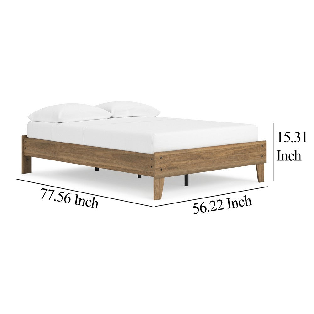 Benjara Deana Full Platform Bed, Honey Brown Wood, Low Profile Tapered Legs
