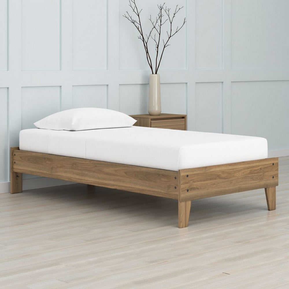 Benjara Deana Full Platform Bed, Honey Brown Wood, Low Profile Tapered Legs