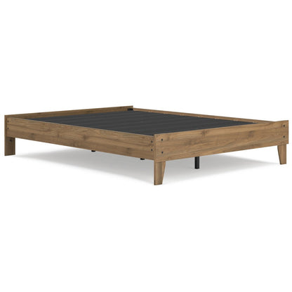 Benjara Deana Queen Platform Bed, Honey Brown Wood, Low Profile Tapered Legs