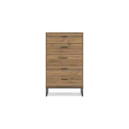 Benjara Deana Tall Dresser Chest, 5 Drawers, Brown Wood, Black Metal, 51 Inch
