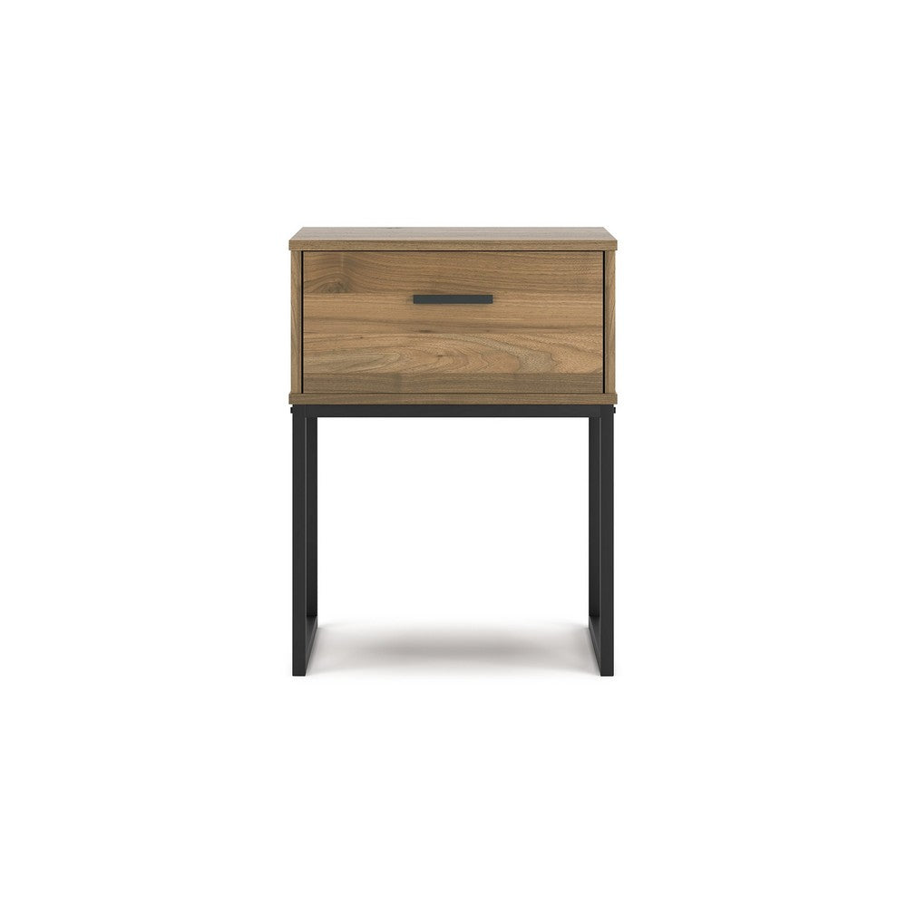 Benjara Deana Nightstand, 1 Drawer, Honey Brown Wood, Black Metal, 26 Inch