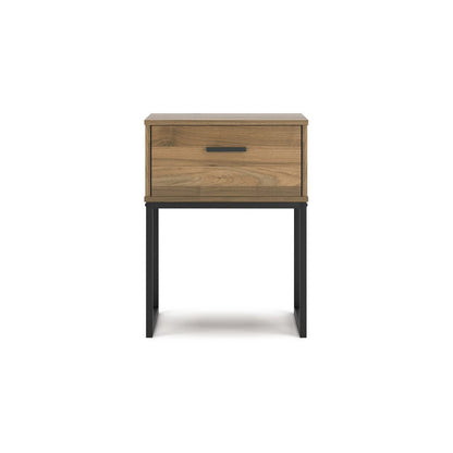 Benjara Deana Nightstand, 1 Drawer, Honey Brown Wood, Black Metal, 26 Inch