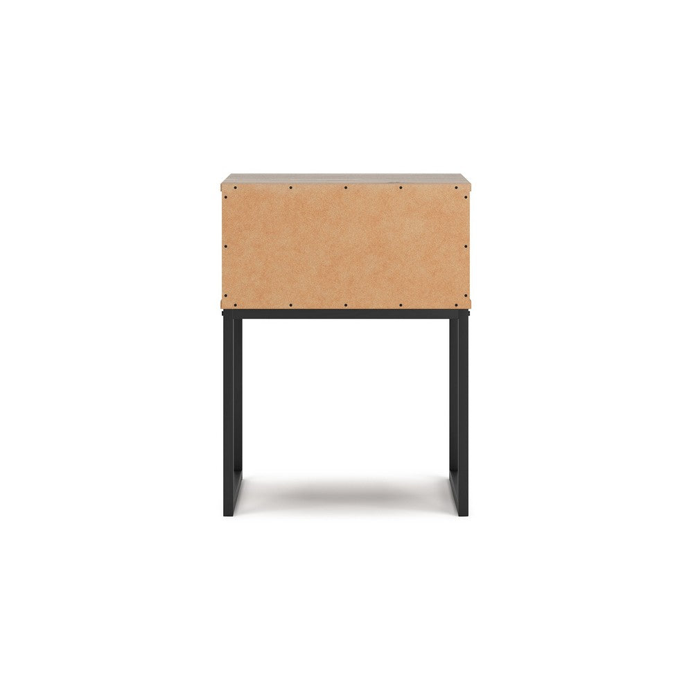 Benjara Deana Nightstand, 1 Drawer, Honey Brown Wood, Black Metal, 26 Inch