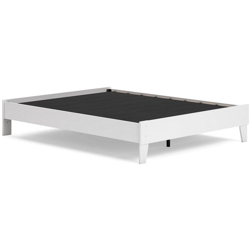Benjara Alli Queen Size Platform Bed, Modern Matte White Wood, Low Profile