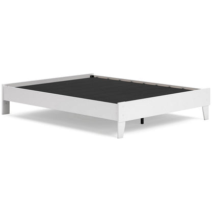 Benjara Alli Queen Size Platform Bed, Modern Matte White Wood, Low Profile