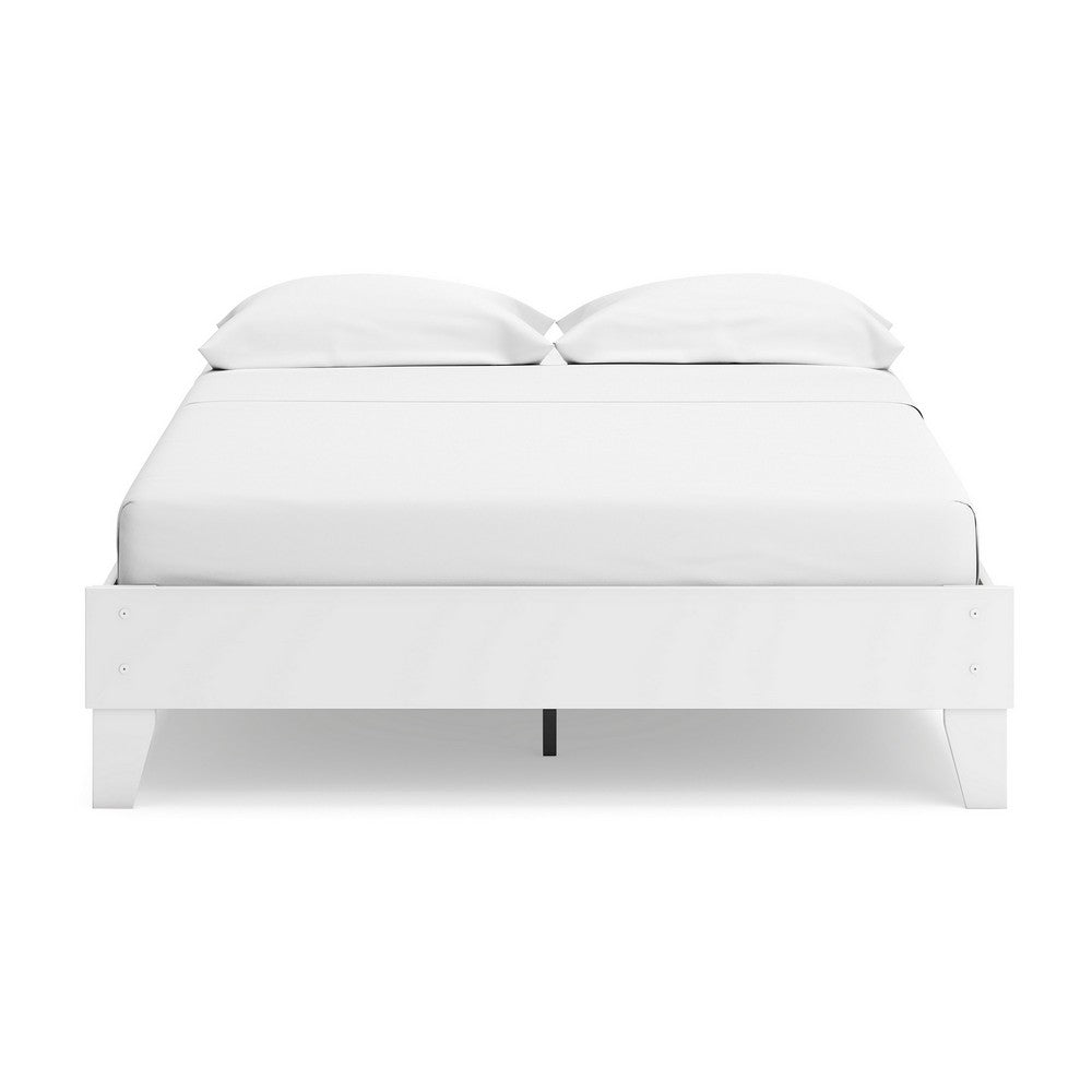 Benjara Alli Queen Size Platform Bed, Modern Matte White Wood, Low Profile