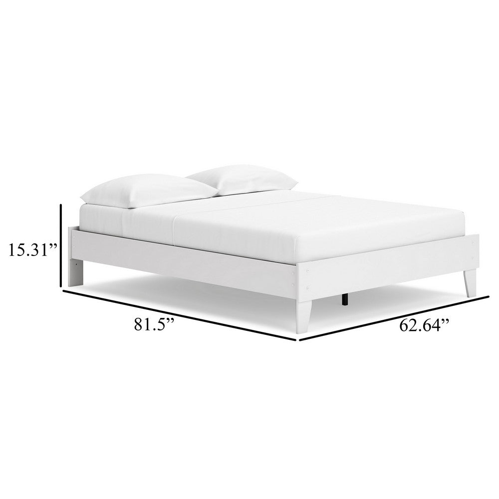 Benjara Alli Queen Size Platform Bed, Modern Matte White Wood, Low Profile