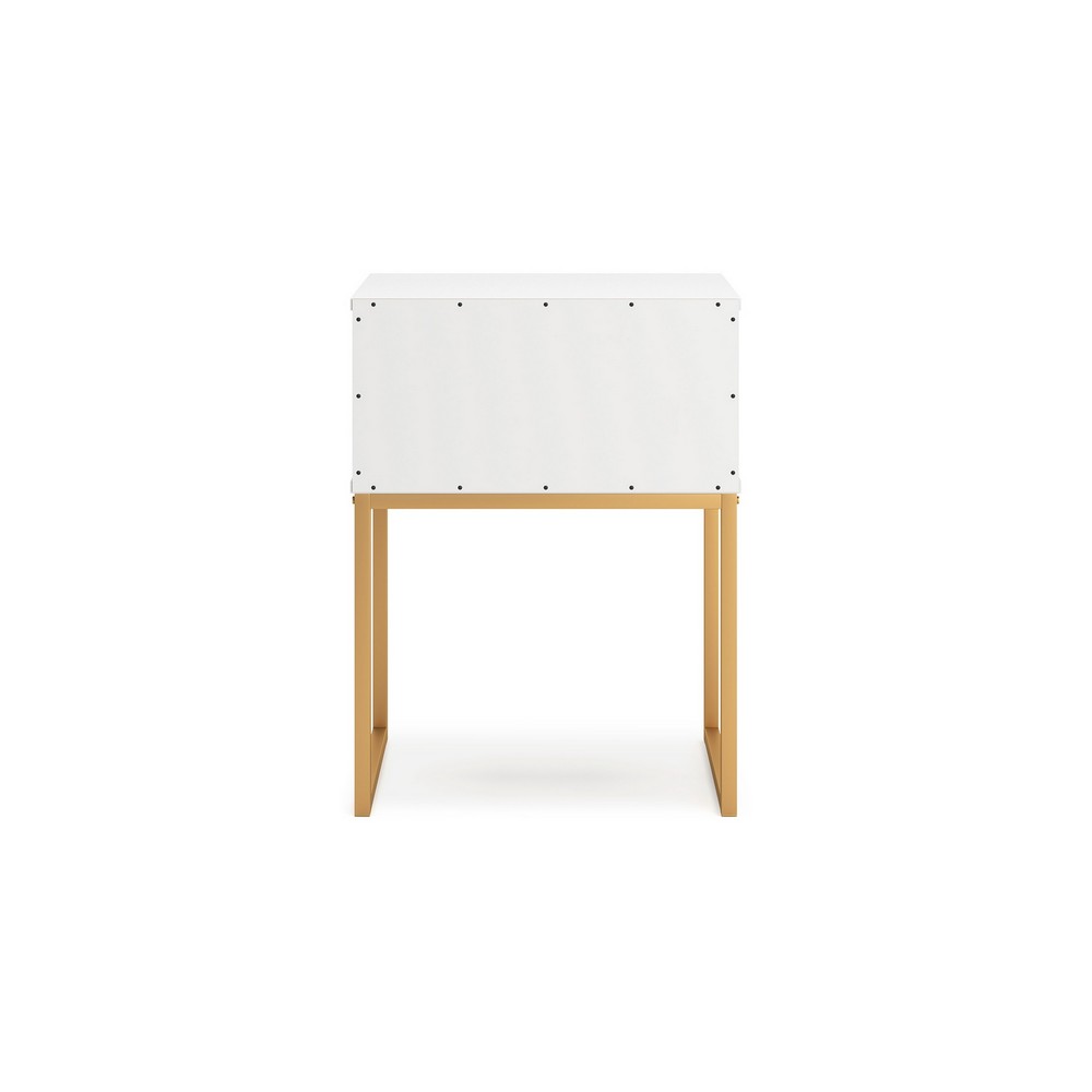 Benjara Alli Nightstand, 1 Drawer, Matte White Wood, Gold Metal Legs, 26 Inch
