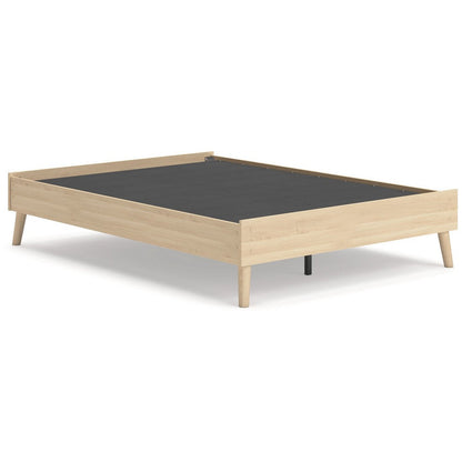 Benjara Abis Full Platform Bed, Natural Brown Wood, Low Profile Tapered Legs