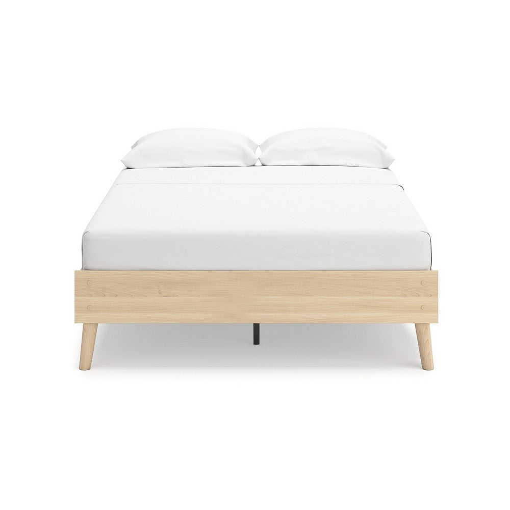 Benjara Abis Full Platform Bed, Natural Brown Wood, Low Profile Tapered Legs