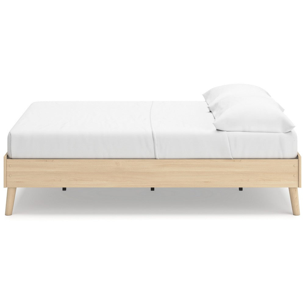 Benjara Abis Full Platform Bed, Natural Brown Wood, Low Profile Tapered Legs