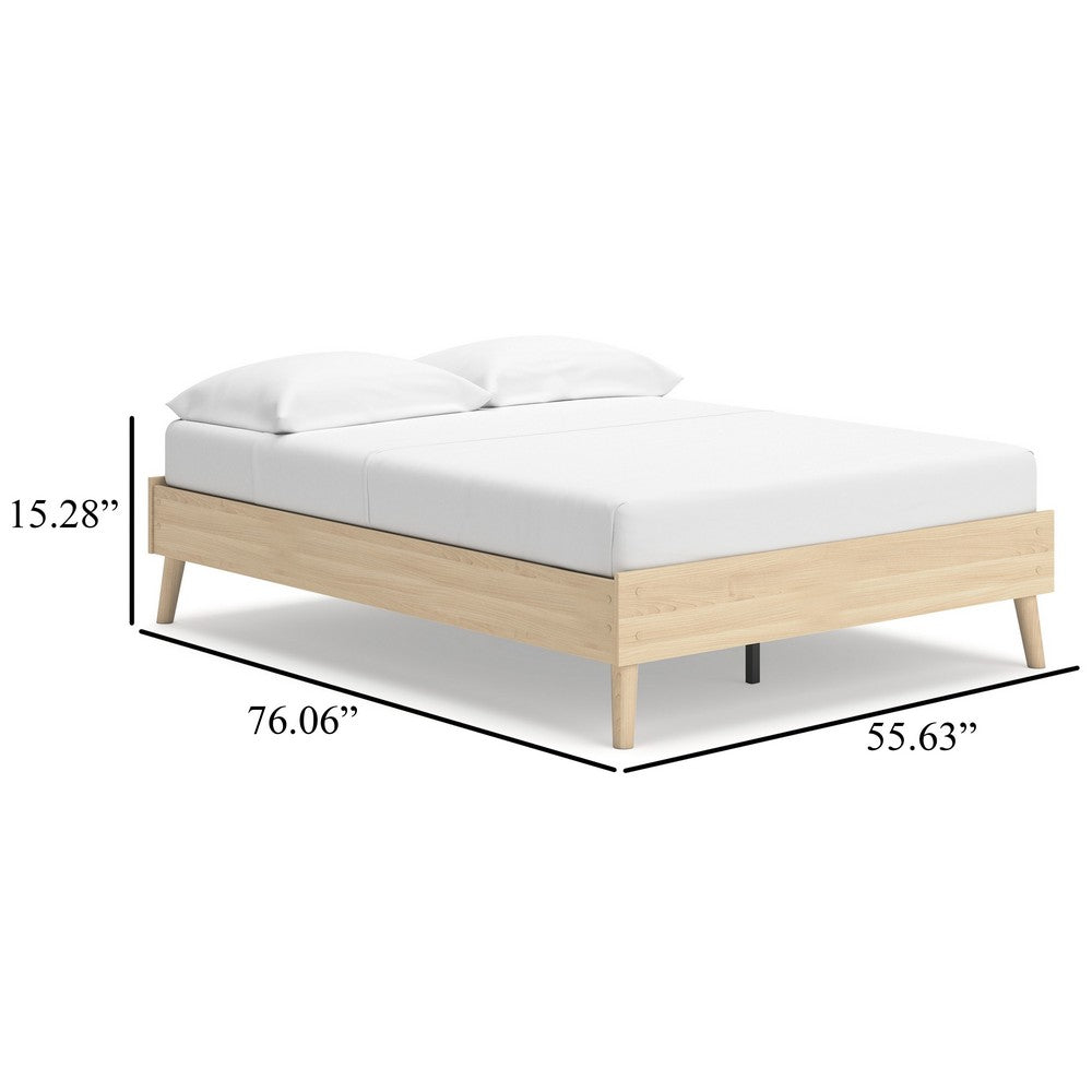 Benjara Abis Full Platform Bed, Natural Brown Wood, Low Profile Tapered Legs
