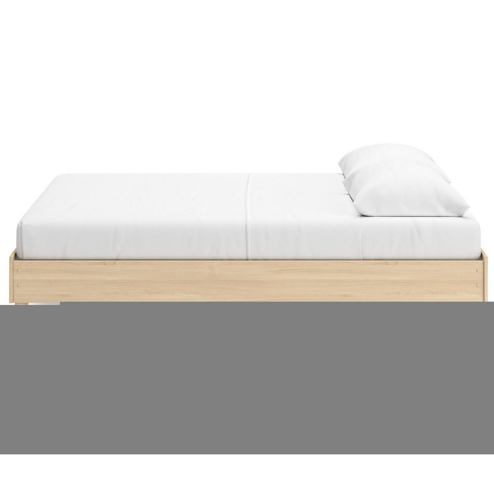 Benjara Abis Queen Platform Bed, Natural Brown Wood, Low Profile Tapered Legs