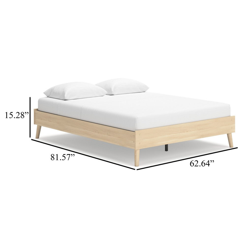 Benjara Abis Queen Platform Bed, Natural Brown Wood, Low Profile Tapered Legs
