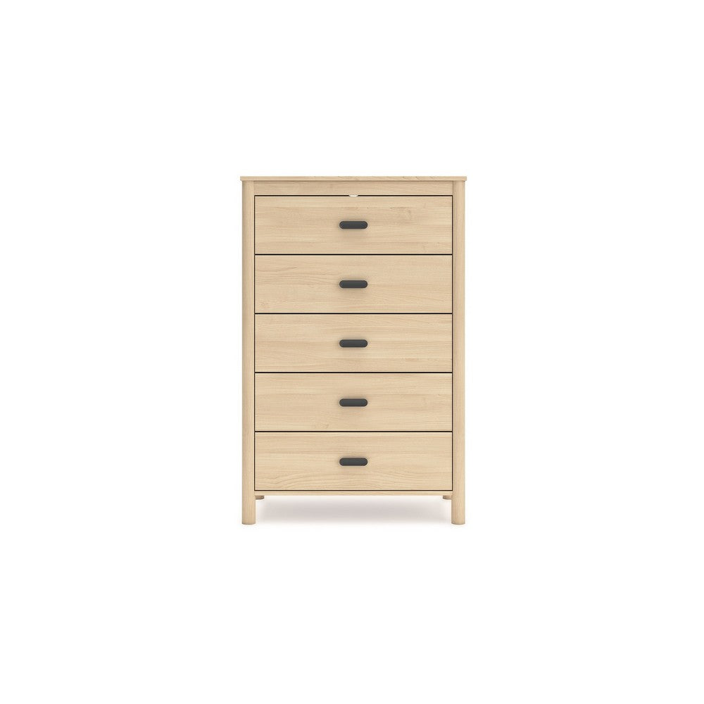 Benjara Abis Tall Dresser Chest, 5 Drawers, Natural Brown Wood, Black, 50 Inch
