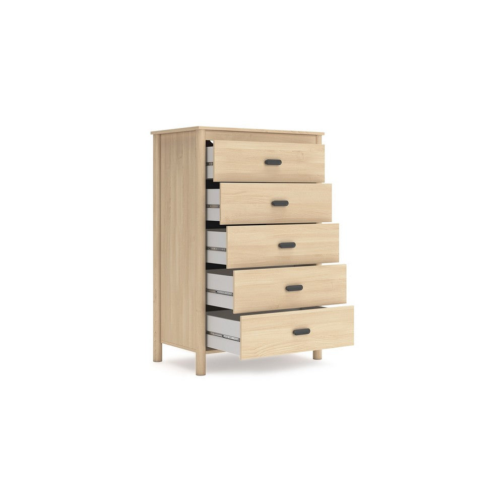 Benjara Abis Tall Dresser Chest, 5 Drawers, Natural Brown Wood, Black, 50 Inch