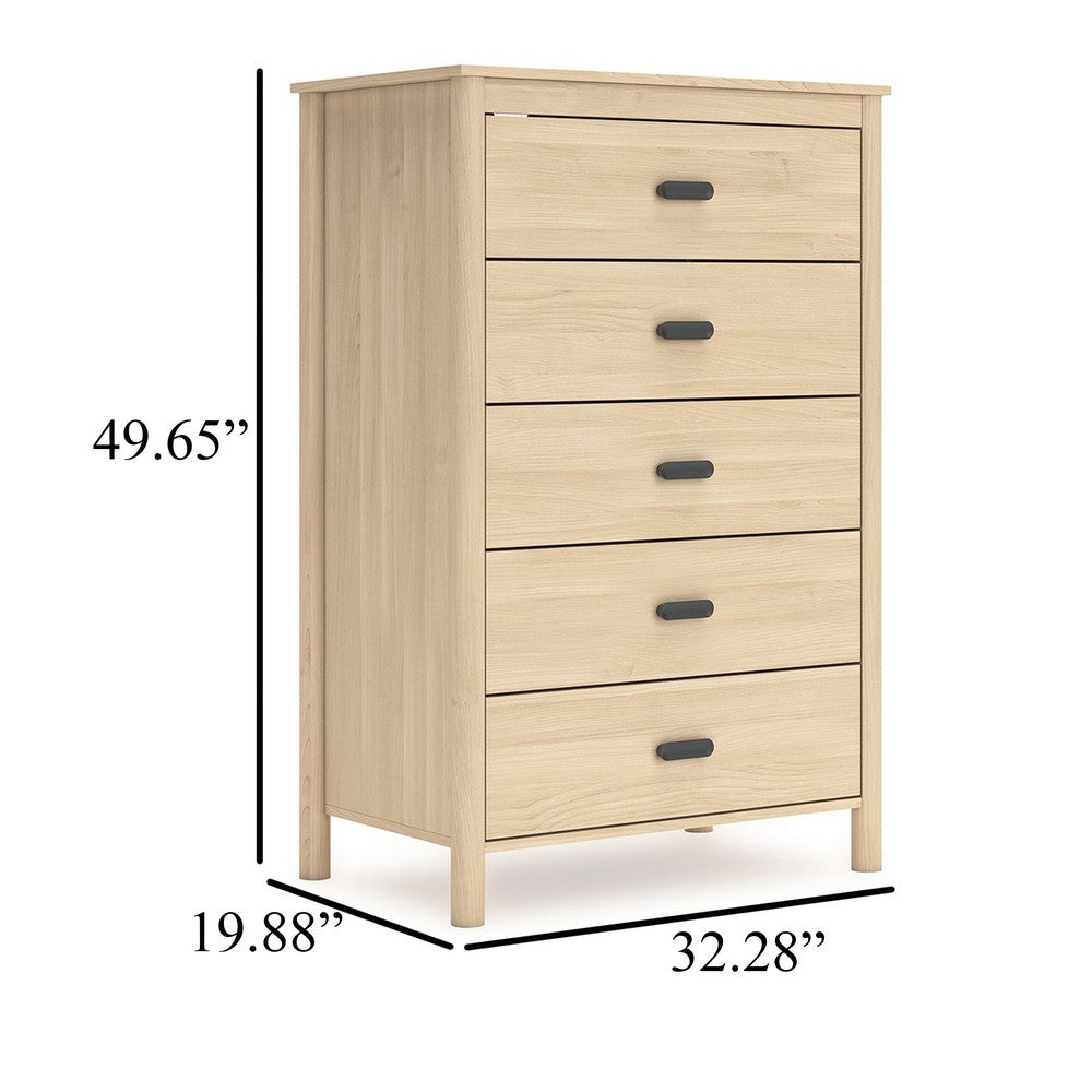Benjara Abis Tall Dresser Chest, 5 Drawers, Natural Brown Wood, Black, 50 Inch
