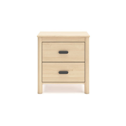 Benjara Abis Nightstand, 2 Drawers, Natural Brown Wood, Black Handles, 24 Inch