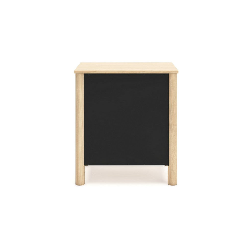 Benjara Abis Nightstand, 2 Drawers, Natural Brown Wood, Black Handles, 24 Inch