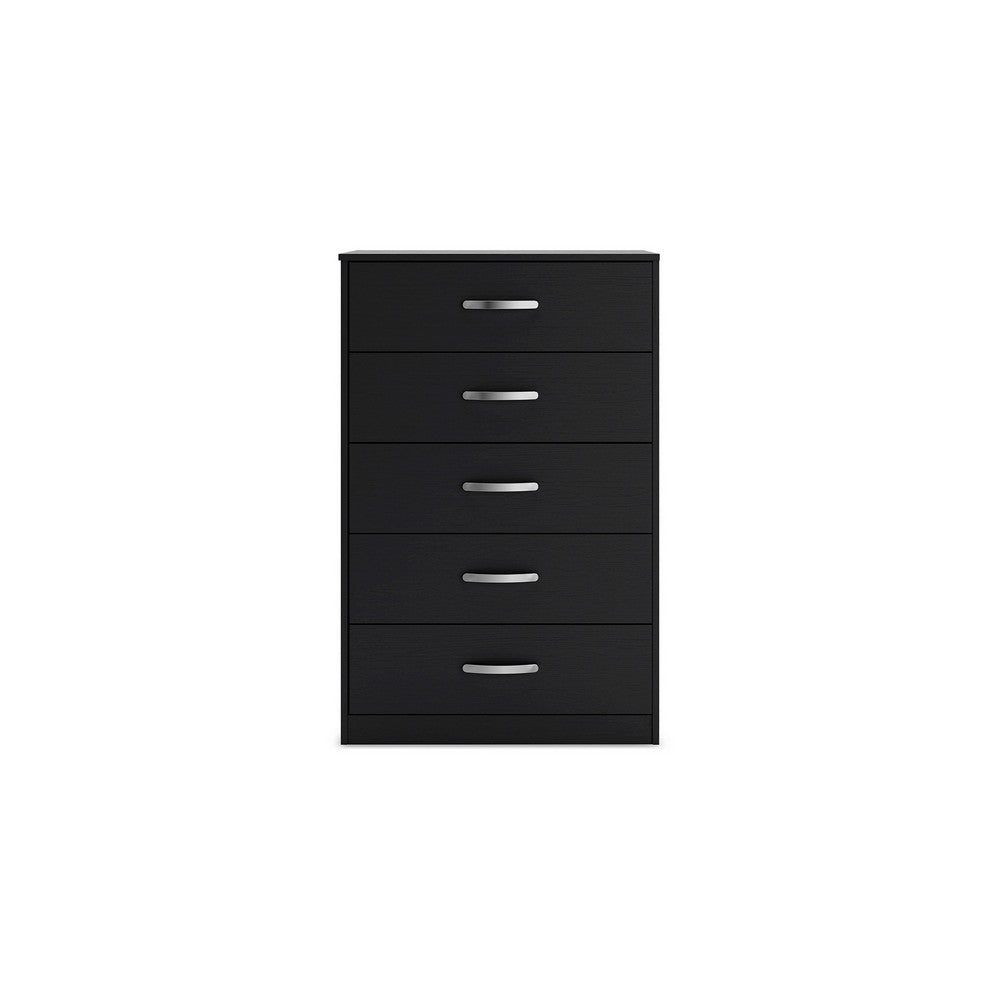 Benjara Finny Tall Dresser Chest, 5 Drawer, Matte Black, Silver Metal, 46 Inch