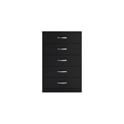Benjara Finny Tall Dresser Chest, 5 Drawer, Matte Black, Silver Metal, 46 Inch