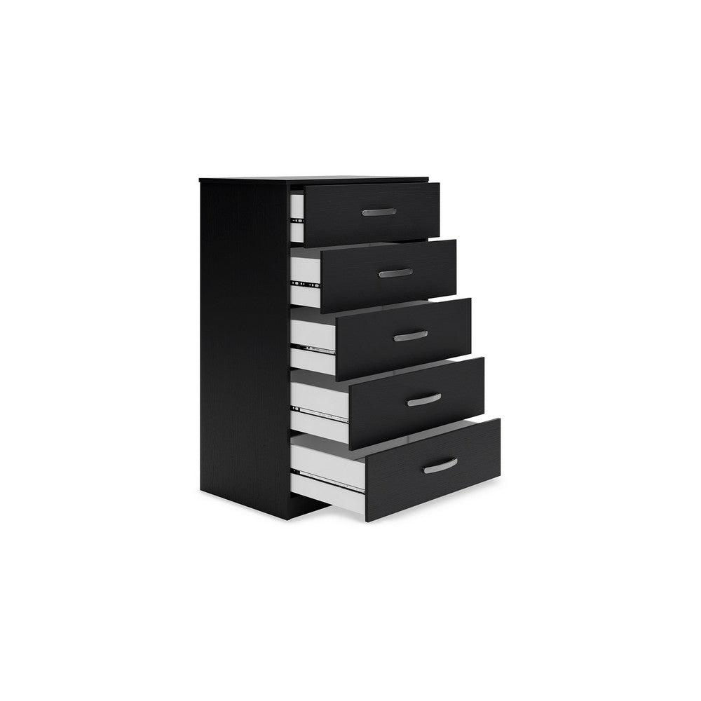 Benjara Finny Tall Dresser Chest, 5 Drawer, Matte Black, Silver Metal, 46 Inch