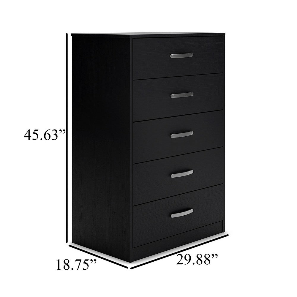 Benjara Finny Tall Dresser Chest, 5 Drawer, Matte Black, Silver Metal, 46 Inch