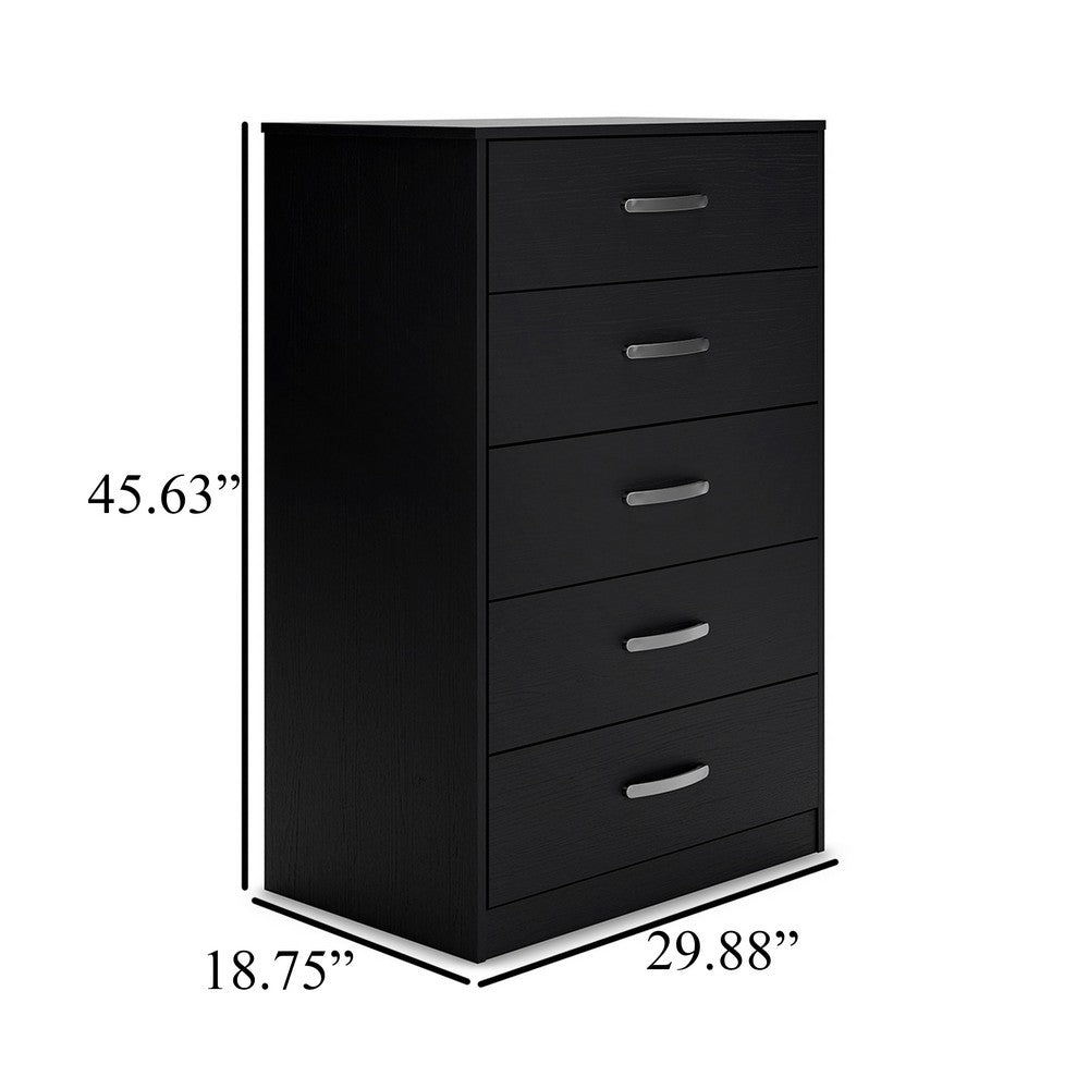 Benjara Finny Tall Dresser Chest, 5 Drawer, Matte Black, Silver Metal, 46 Inch