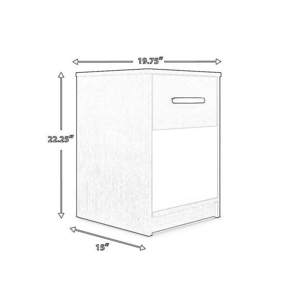 Benjara Finny Nightstand, 1 Drawer 1 Shelf, Matte Black, Silver Metal, 22 Inch