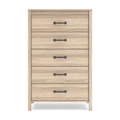 Benjara Bette Tall Dresser Chest, 5 Drawers, Light Oak Brown Finish, 60 Inch