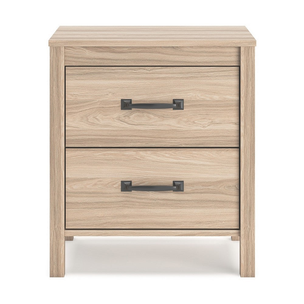 Benjara Bette Nightstand, 2 Drawers, Light Oak Brown Wood Finish, 24 Inch