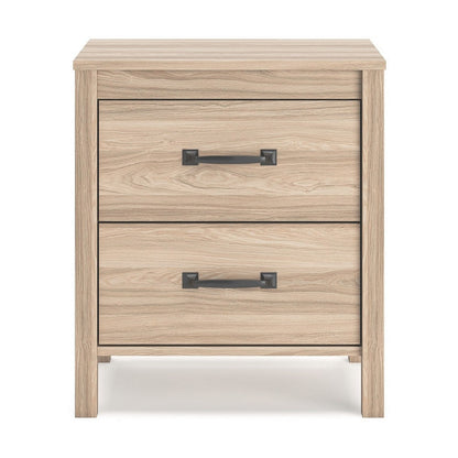 Benjara Bette Nightstand, 2 Drawers, Light Oak Brown Wood Finish, 24 Inch