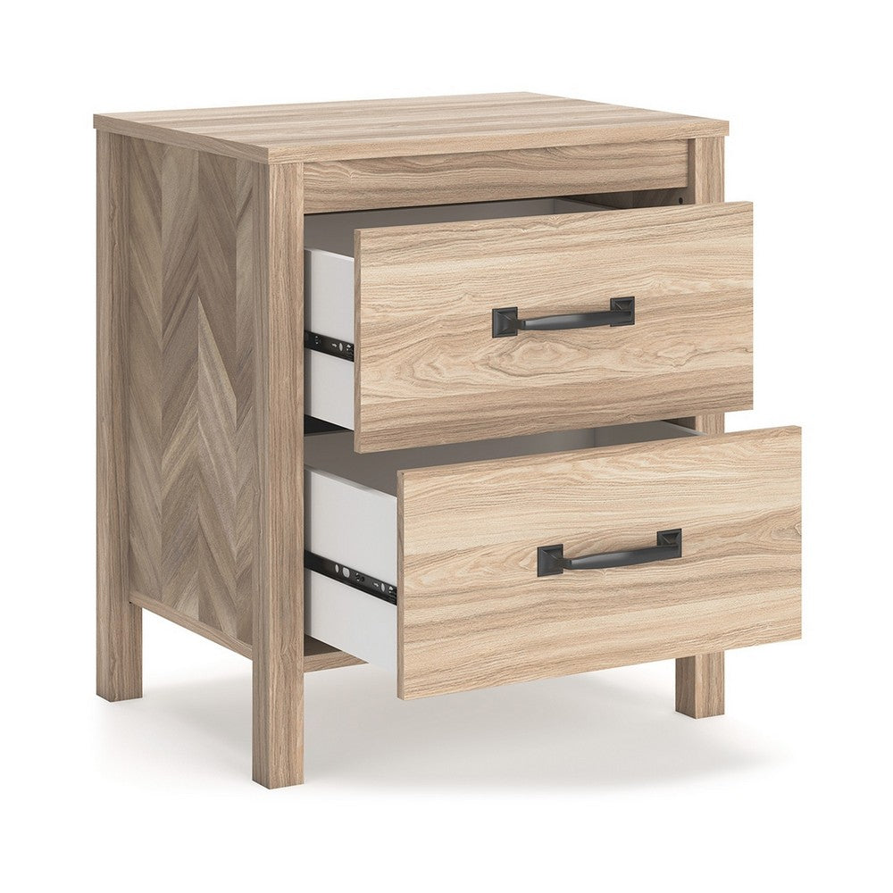 Benjara Bette Nightstand, 2 Drawers, Light Oak Brown Wood Finish, 24 Inch