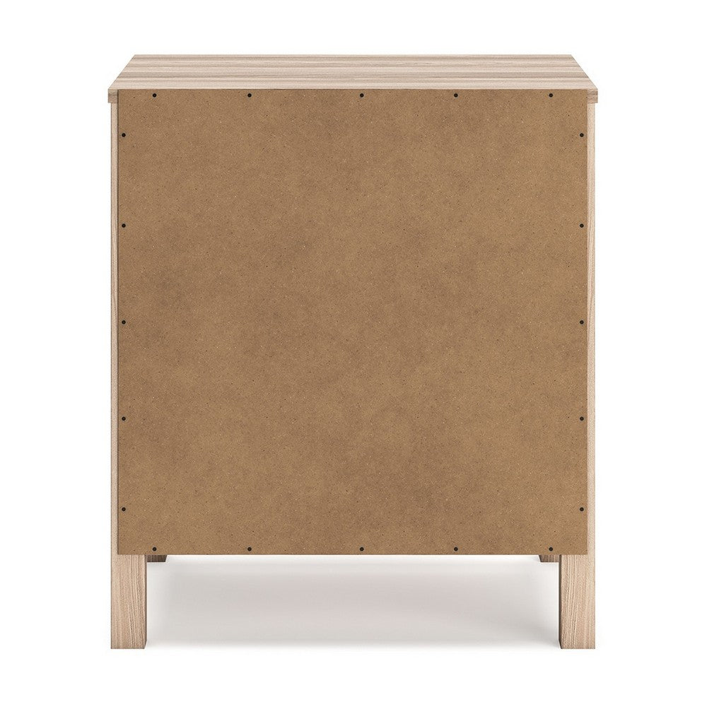 Benjara Bette Nightstand, 2 Drawers, Light Oak Brown Wood Finish, 24 Inch