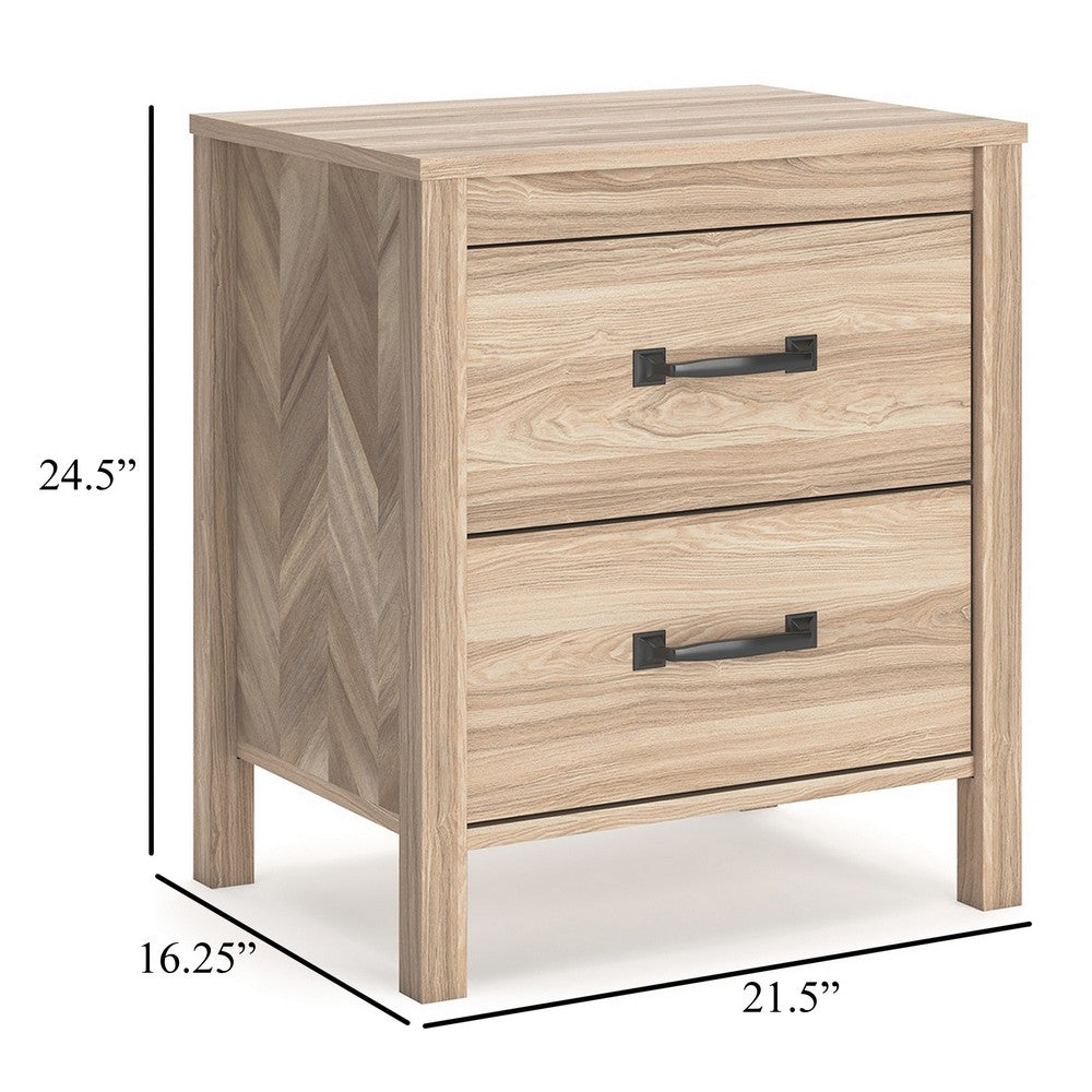 Benjara Bette Nightstand, 2 Drawers, Light Oak Brown Wood Finish, 24 Inch