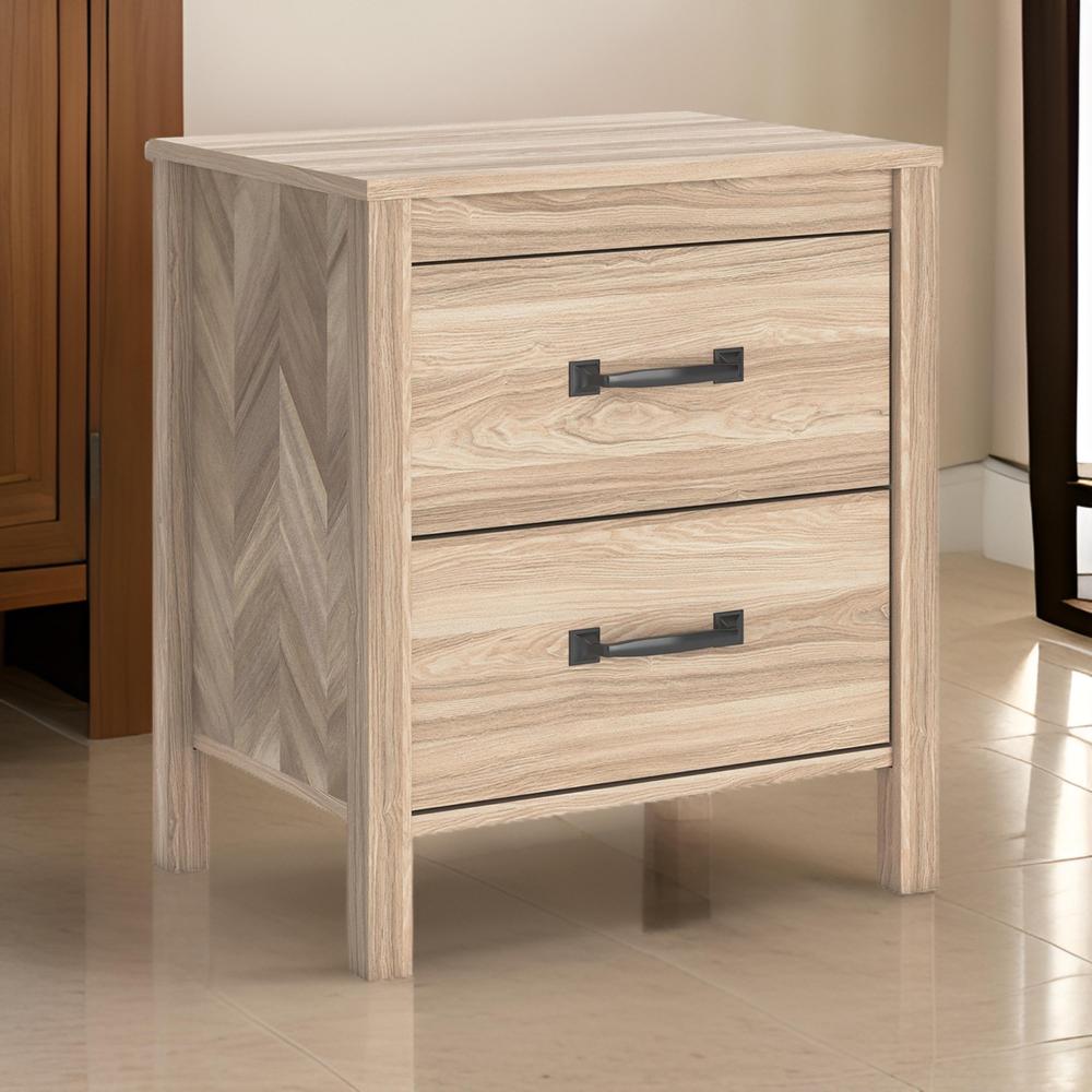 Benjara Bette Nightstand, 2 Drawers, Light Oak Brown Wood Finish, 24 Inch
