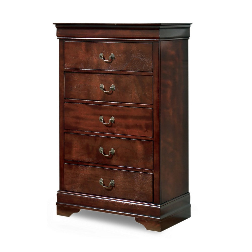 Benjara Deyr Tall Dresser Chest, 5 Drawer Bronze, Louis Philippe Molding Brown
