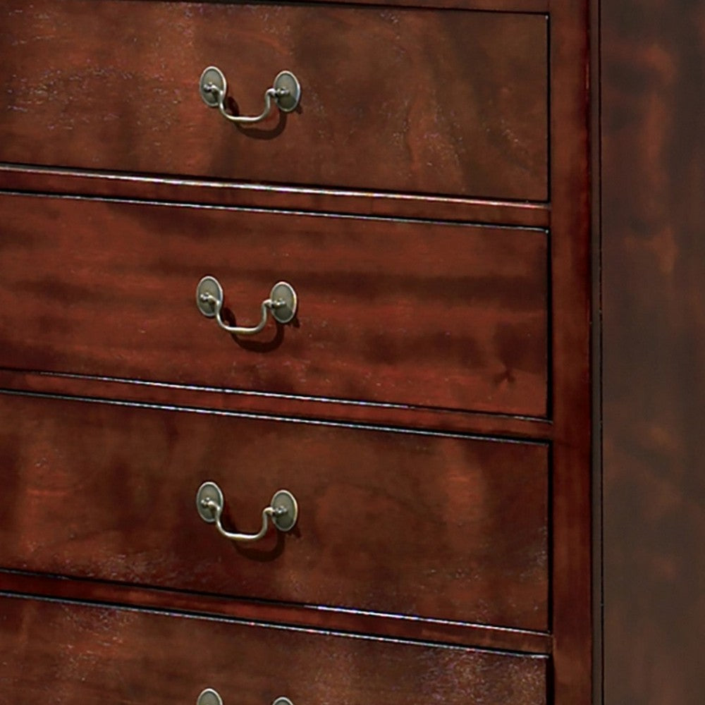 Benjara Deyr Tall Dresser Chest, 5 Drawer Bronze, Louis Philippe Molding Brown
